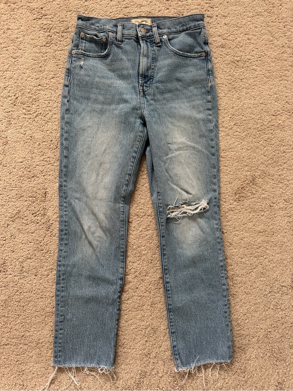 Madewell Light Blue Distressed Straight-Leg Jeans